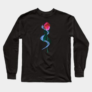 Blue Silver Serpent with Red Rose Long Sleeve T-Shirt